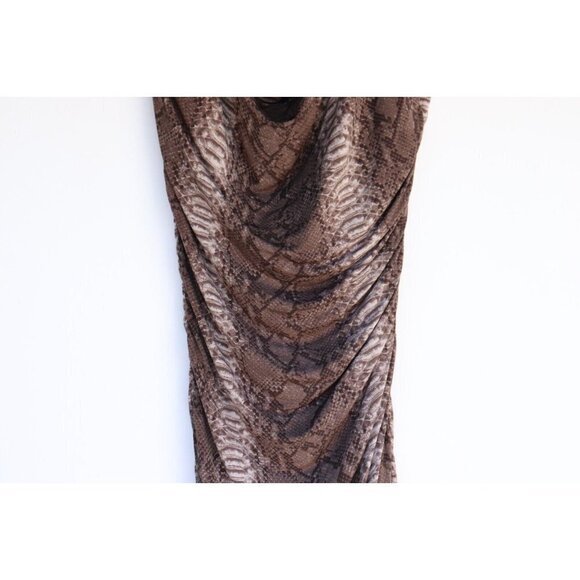 Michael Kors Women's Medium Brown Midi Dress Snakeskin Scoop Neck Stretch Sheath - Picture 7 of 11